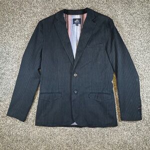 Authentic Icon Blazer Mens Medium 42 Black Pinstripe Cotton Sport Coat